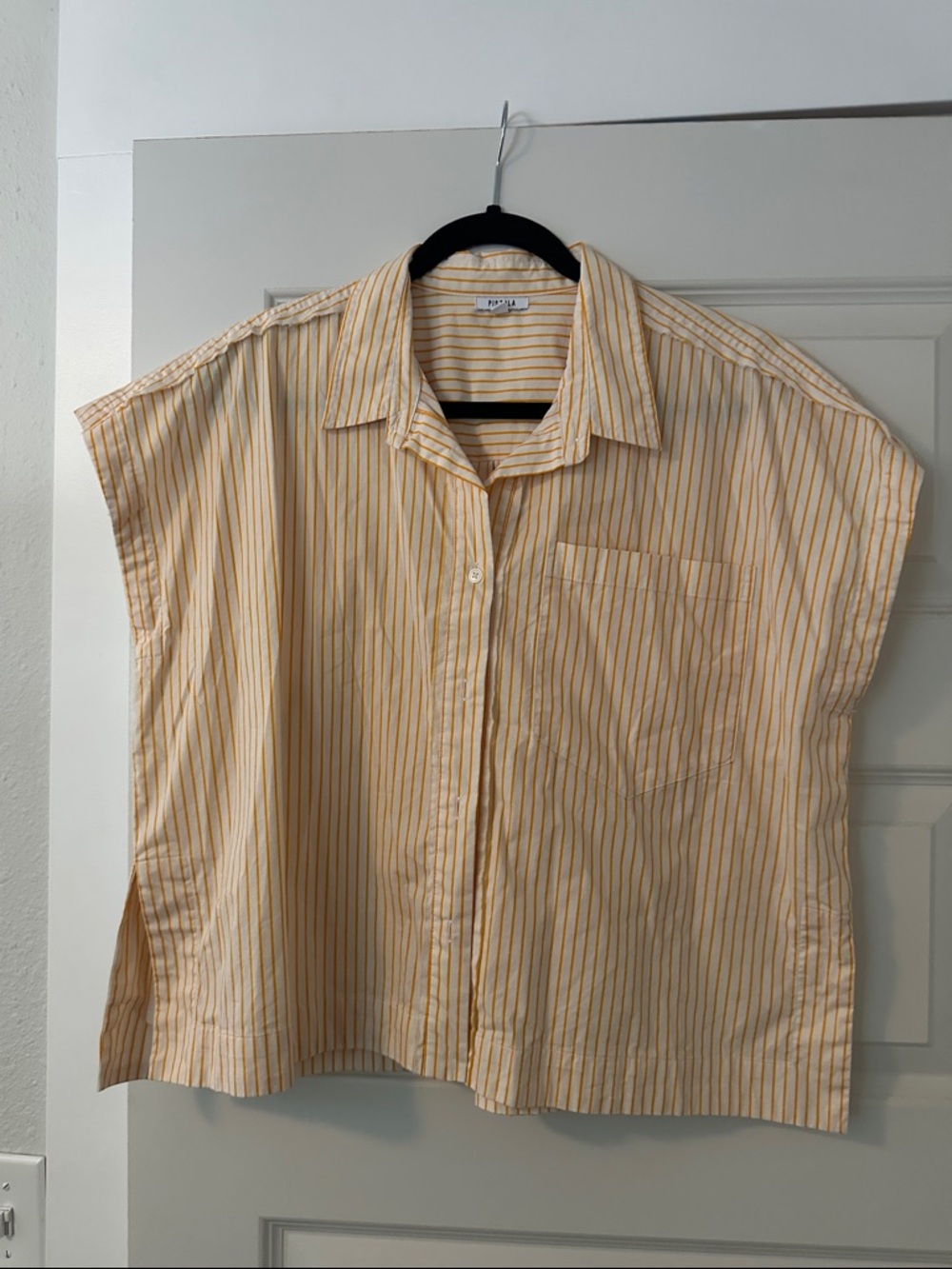 pistola Yellow & White Striped Button-Front Boxy Shirt